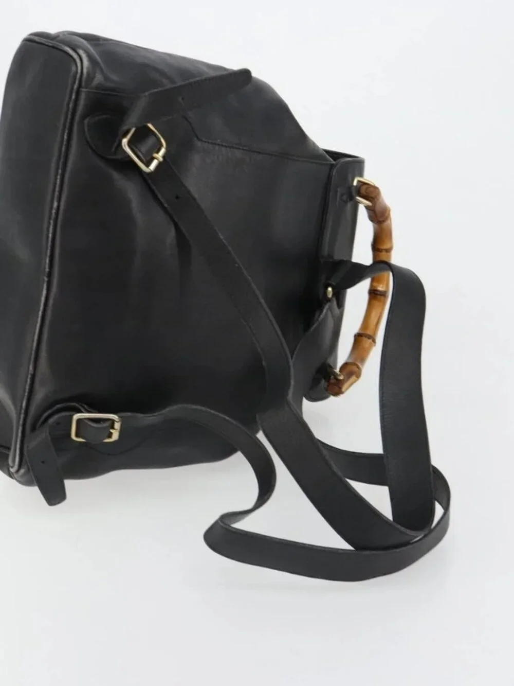 GUCCI Bamboo Backpack Leather Black Gold 003 2058 0016 Auth BA13350